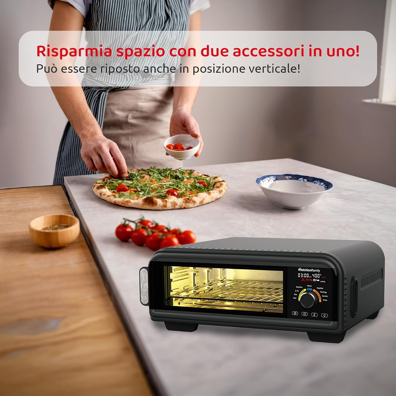 FORNETTO ELETTRICO MELCHIONI FAMILY PIZZA FRY, 18 l, Assorbimento max 2000 W