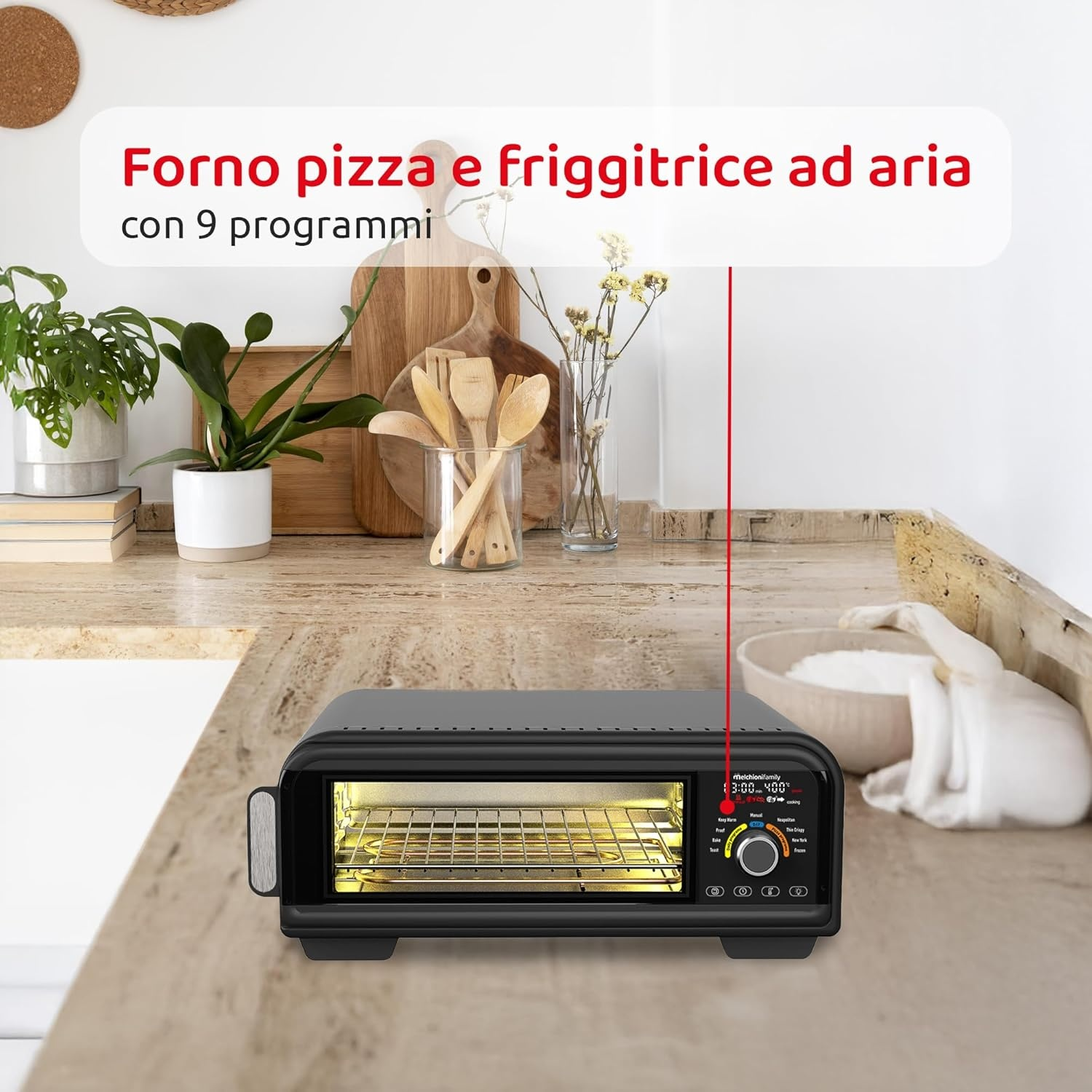 FORNETTO ELETTRICO MELCHIONI FAMILY PIZZA FRY, 18 l, Assorbimento max 2000 W