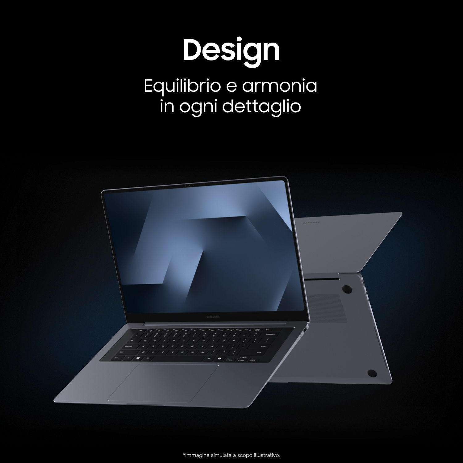 Due laptop scuri su sfondo nero con testo in italiano in alto.