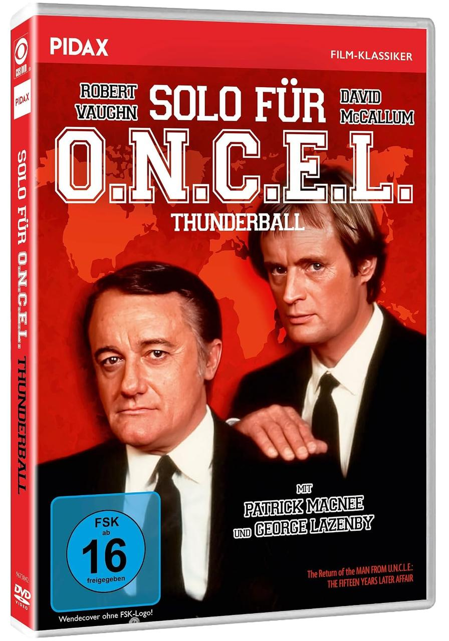 DVD-Hülle von Solo für O.N.C.E.L. mit Robert Vaughn und David McCallum vor rotem Hintergrund.