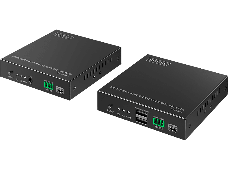 DIGITUS HDMI Fiber KVM Extender Set 4K/60Hz, 40 km/300 m, IP 1G, Schwarz; HDMI Fiber KVM Extender Set----HDMI Fiber KVM Extender Set