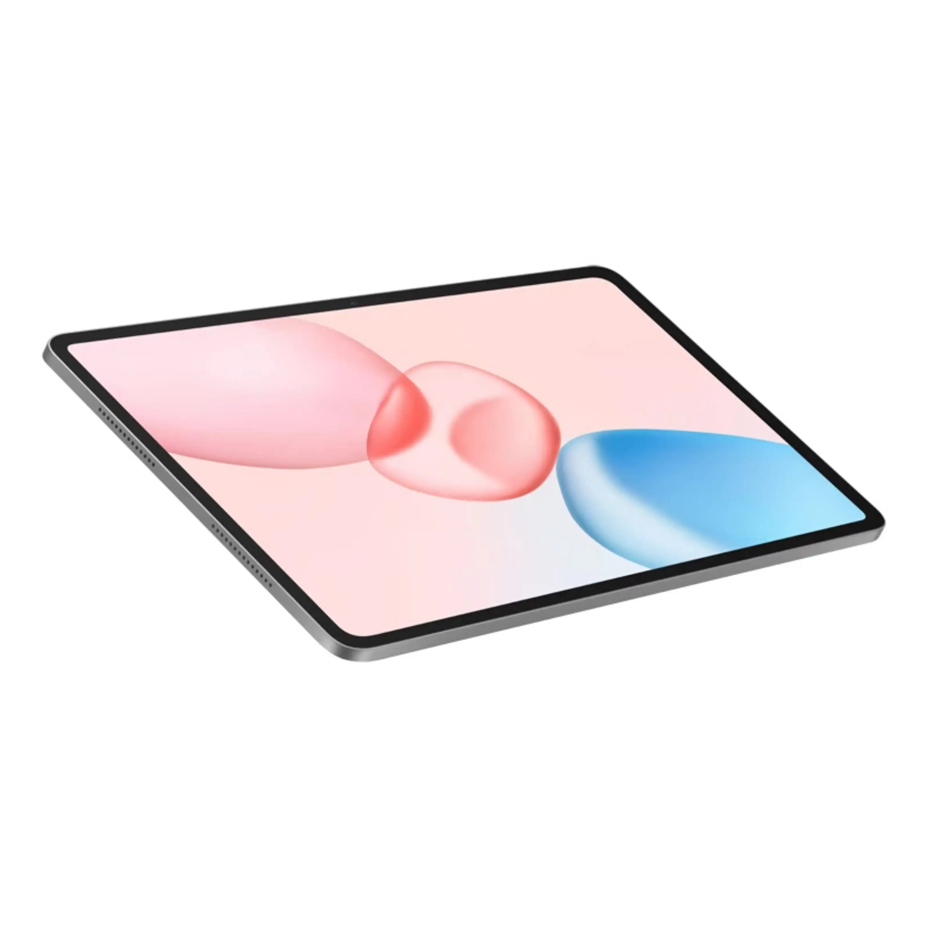 Una tableta con un fondo rosa claro y azul en la pantalla.