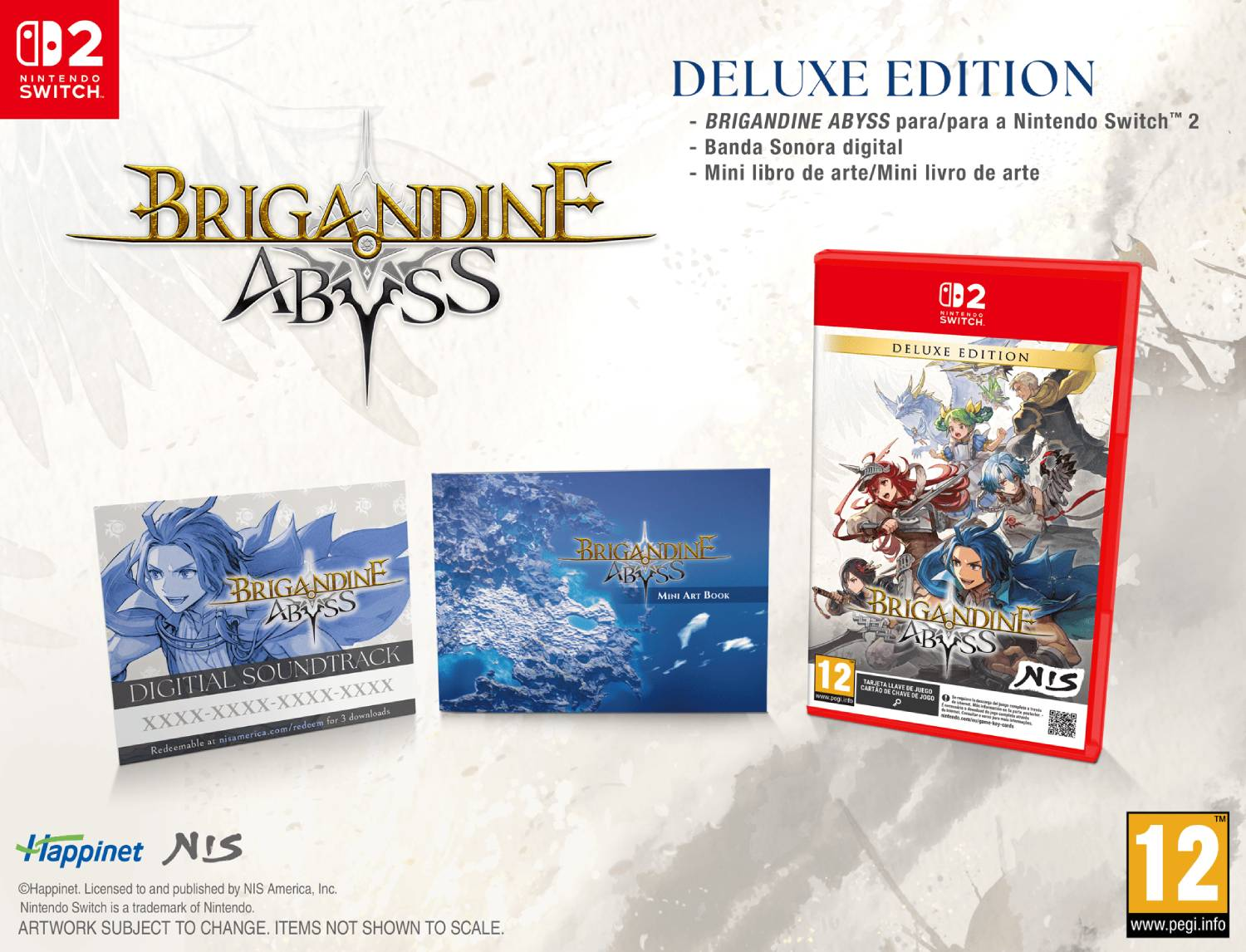 Brigandine Abyss Edición Deluxe para Nintendo Switch 2 con caja, banda sonora y mini libro de arte.
