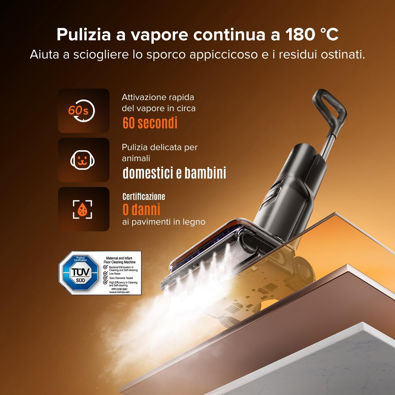 ASPIRAPOLVERE ROBOROCKF25 Steam, Potenza 269 W, Nero