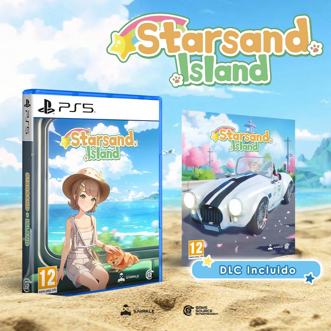 Juego de PS5 Starsand Island con chica anime en la playa y caja de DLC.
