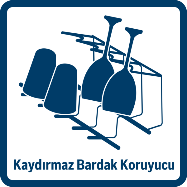 Kaydırmaz Bardak Koruyucu yazılı bardak ve şarap kadehi tutucusunun mavi simgesi.