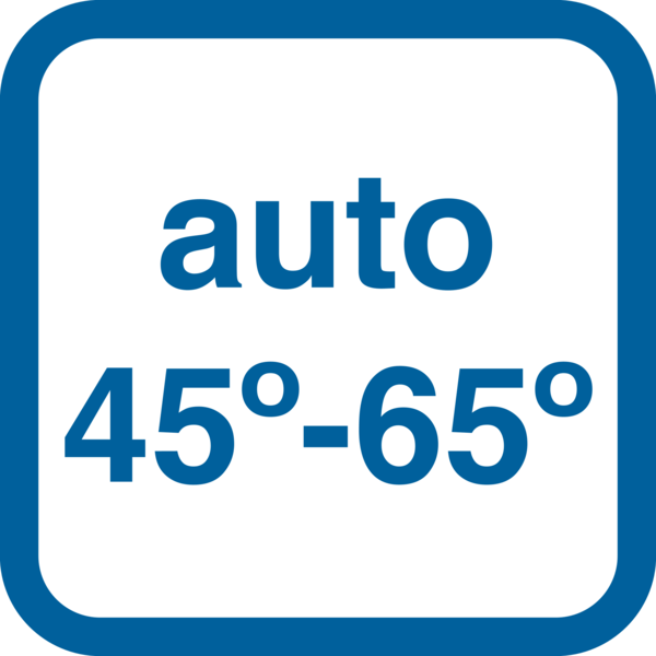Yuvarlatılmış köşeli mavi kare simge, içinde auto yazısı ve 45°-65° ifadeleri var.