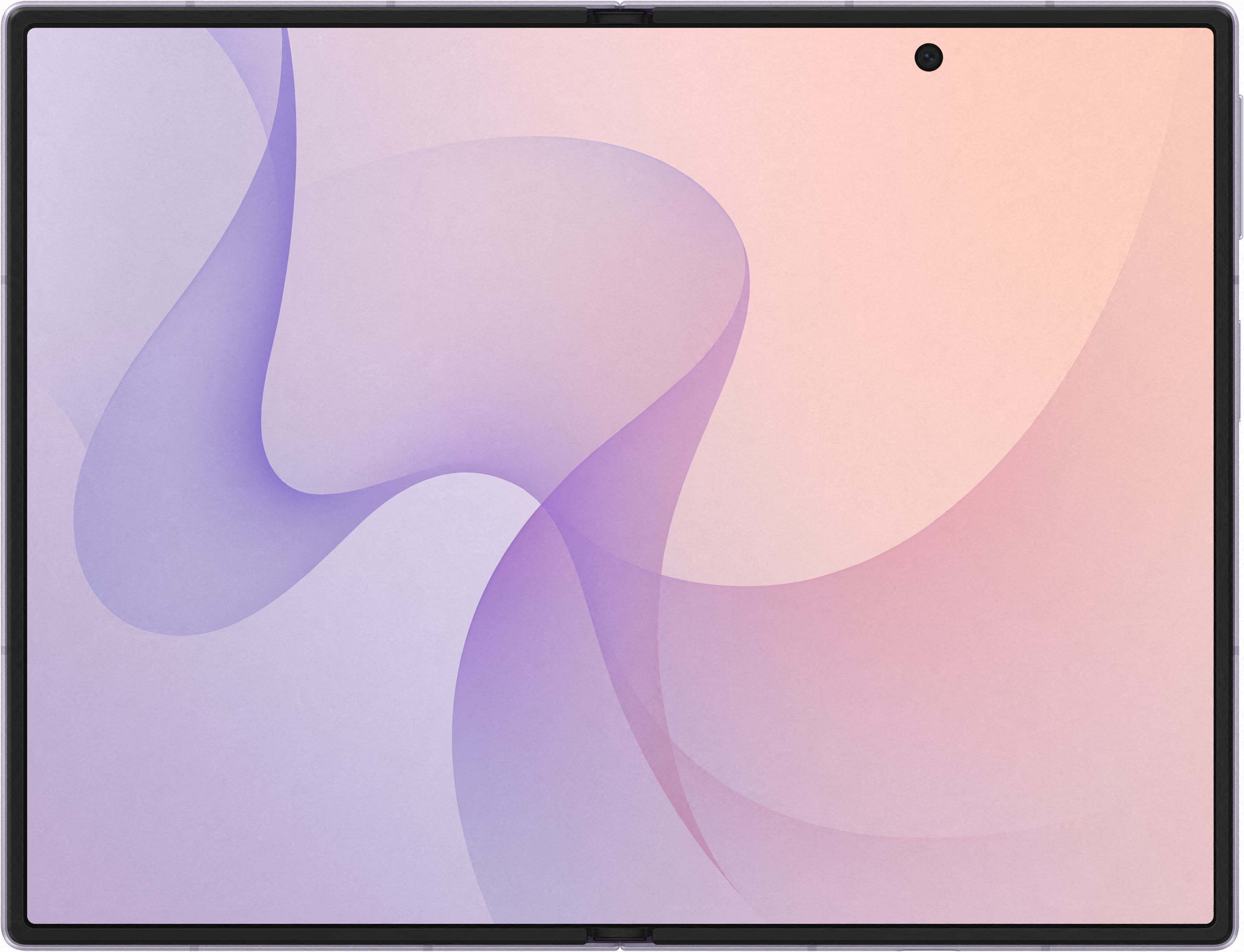Uno smartphone con schermo grande mostra uno sfondo pastello con motivi ondulati.