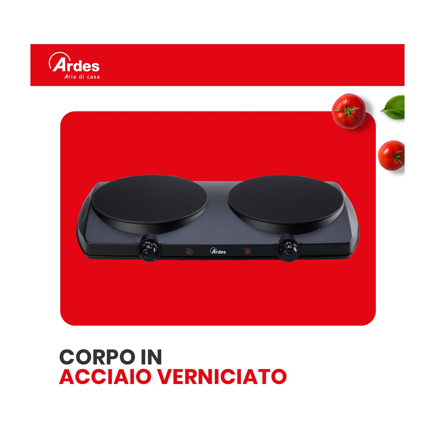 FORNETTO ELETTRICO ARDES FASTO DUO FORNELLO VETROCERAMICA, Assorbimento potenza 2500 W, Zone di cottura 2, Dimensione prima piastra di cottura 192 mm, Nero