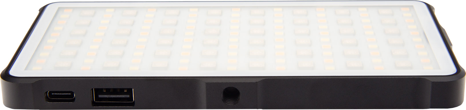 Un panneau LED noir rectangulaire avec des ports USB sur le bord avant.