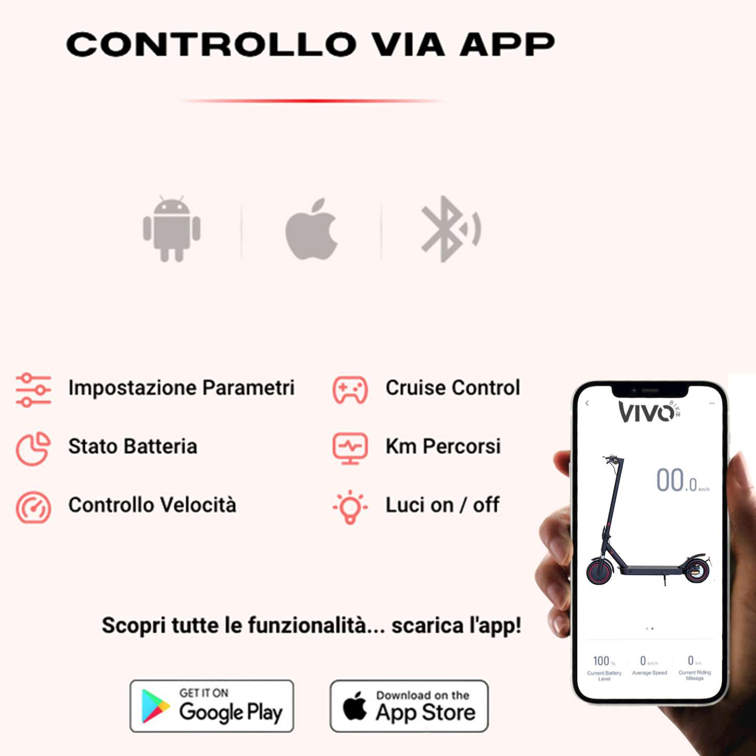 Monopattino Elettrico VIVOBIKE M-V30X nero, ruote da 10", velocità max 25 Km/h, motore 350W, autonomia fino a 30Km, batteria da 10000mAh
