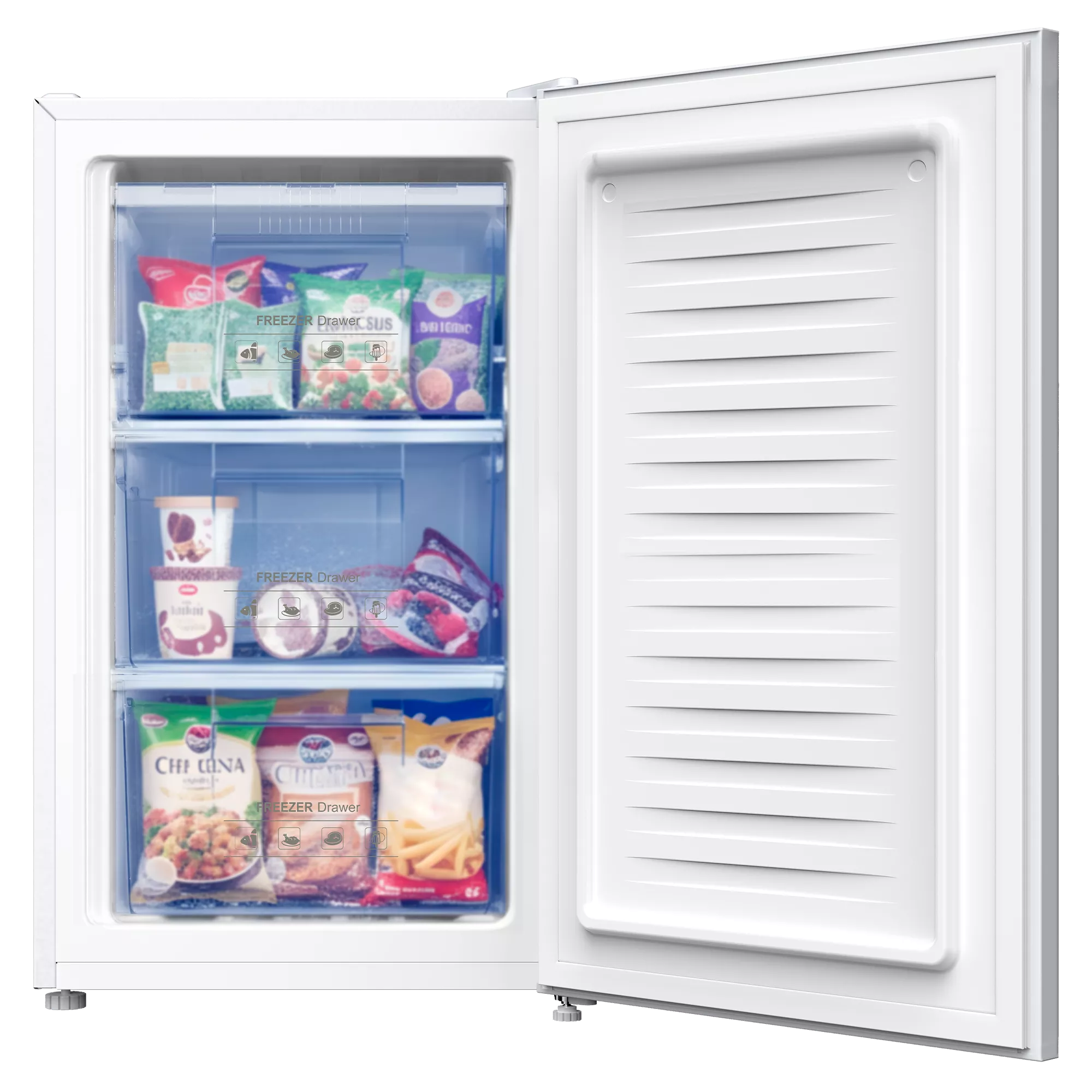 Congelador vertical - Infiniton CV-85L8BDD, 63L, Alto 83.1 cm, Cíclico, Silent design, Control de temperatura mecánico, Blanco