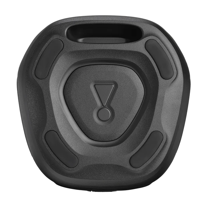 Primer plano de un altavoz JBL negro con logotipo y patas.