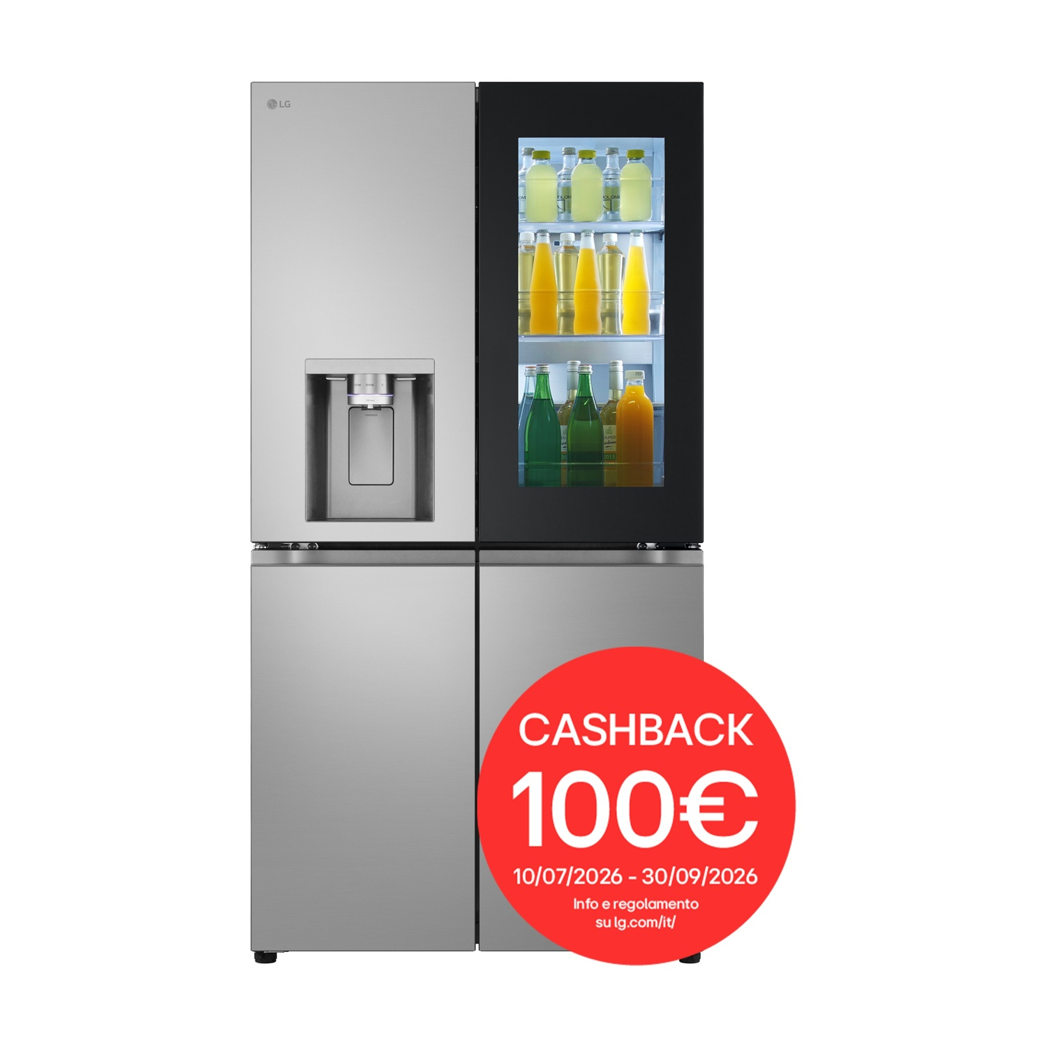 Frigorifero americano LG GMK961PY5E, Sistema Multi Flow: Sì; Sistema raffreddamento frigorifero: No Frost; Sistema raffreddamento congelatore: No Frost, Capacità netta totale 646 l, Rumorosità: 40 dB(A), LAN wireless, Dispenser acqua, Dimensioni: L 914 cm A 1792 cm P 733 cm, Prime Silver, Classe E