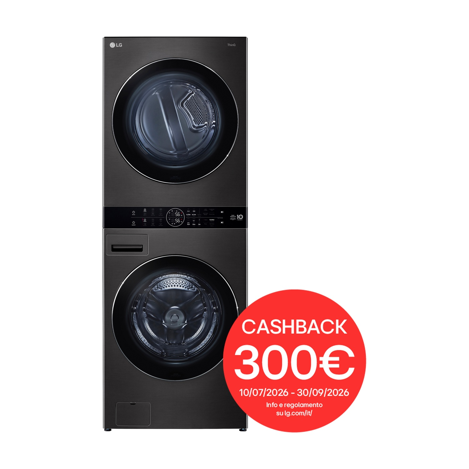 LG WT1716BBF LAVASCIUGA, Caricamento frontale, capacità lavaggio 17 kg, capacità asciugatura 16 kg, 6 programmi, Profondità 77 cm, Giri 1100 rpm, Essence Black Steel, Classe E