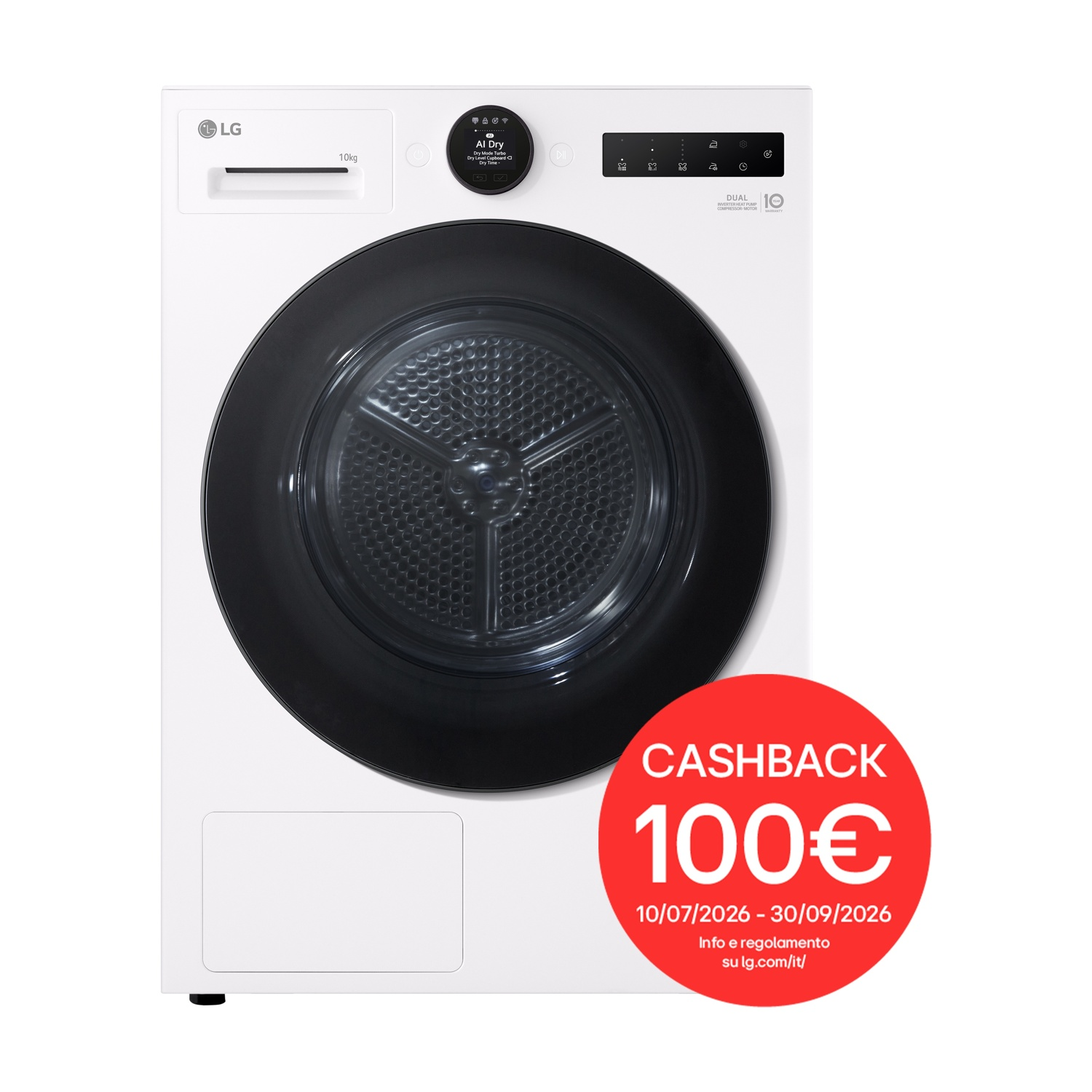 ASCIUGATRICE LG RHX7010TWB Condensazione, 10 kg, profondità 66 cm, 62 dB(A), Ivory White, Classe C