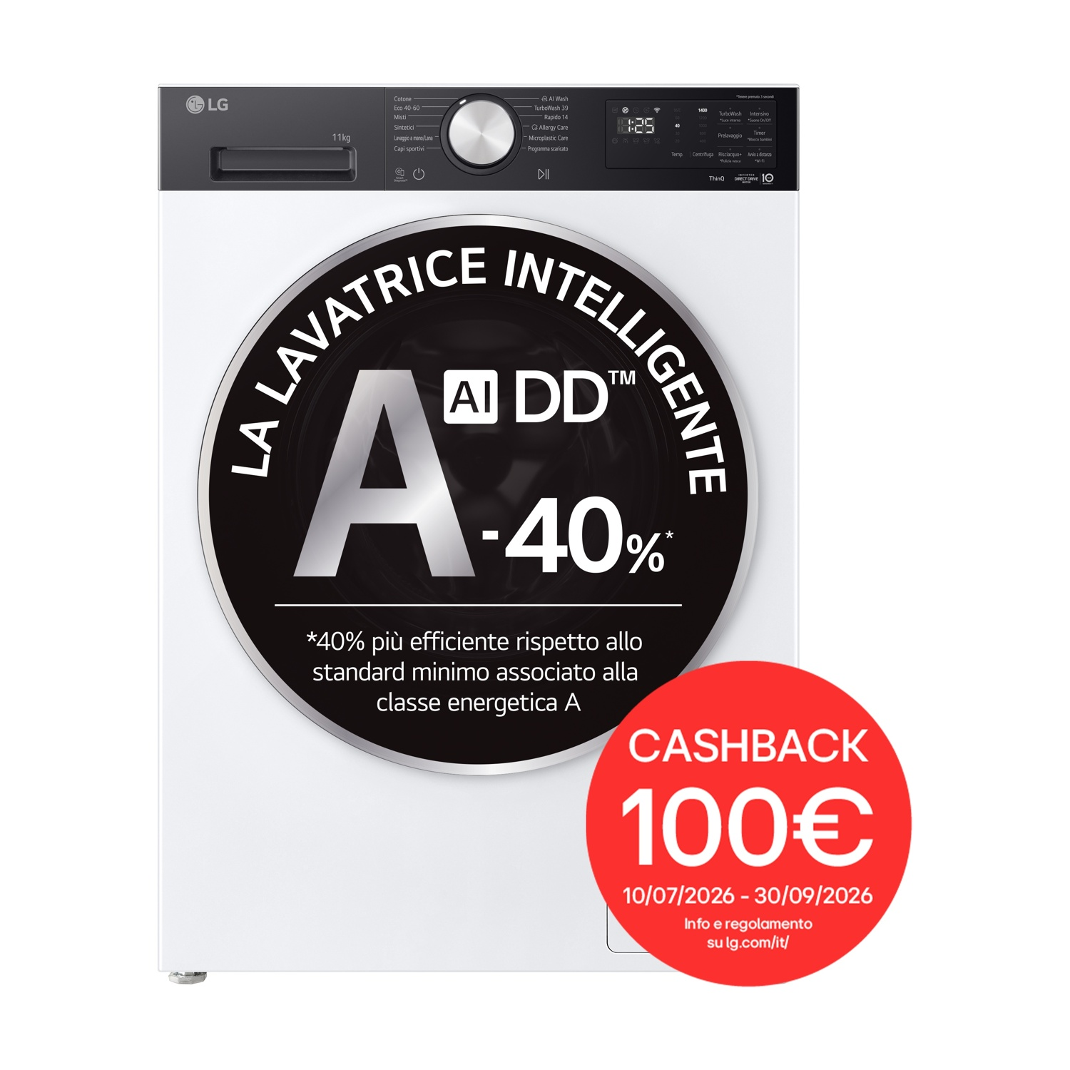 LG F4NX5011TKC LAVATRICE, Caricamento frontale, 11 kg, 12 programmi, Profondità 56,5 cm, Giri 1400 rpm, BIANCO+ pannello nero, livello rumorosità centrifuga 71 dB(A), Classe A