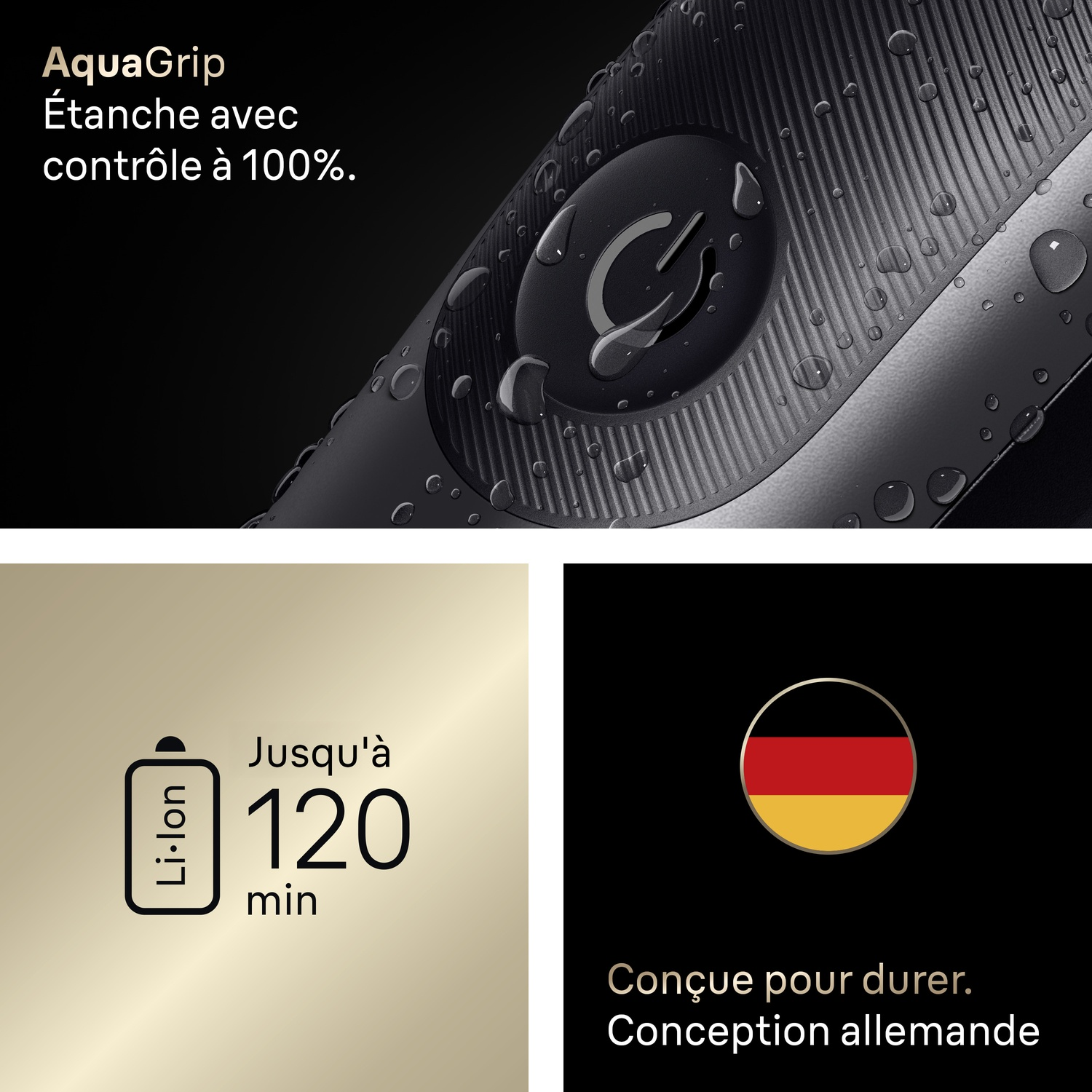 Waterdicht scheerapparaat met Li-ionbatterij voor 120 min gebruiksduur en Duits design.