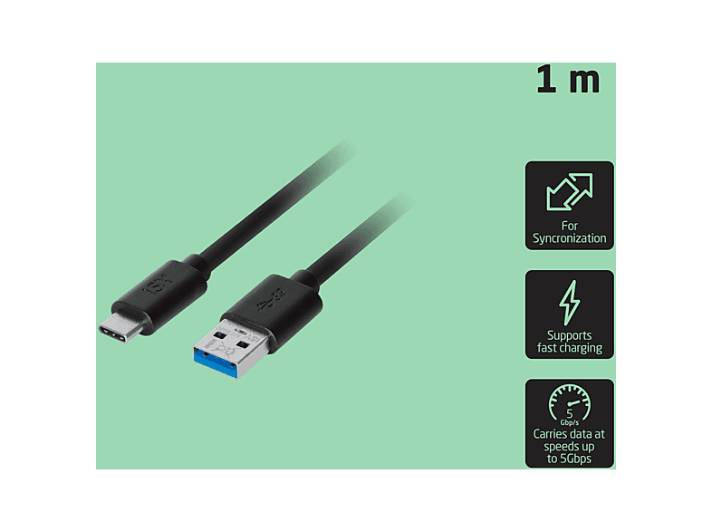 Cable USB a USB-C - ISY IUC 3000, USB-A, Universal, 1 m, 18W, Negro – imagen 2