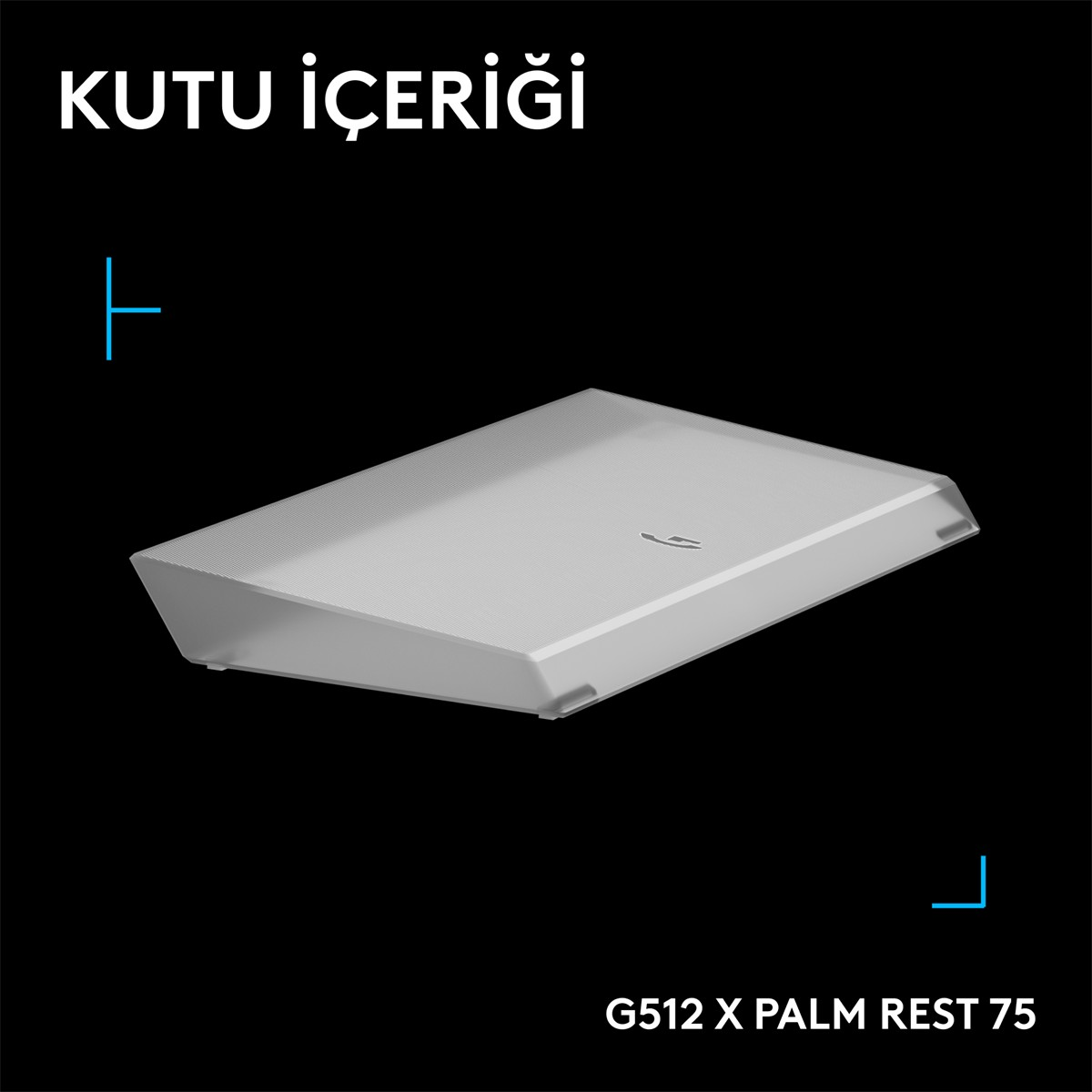 Siyah arkaplan ve metin üzerinde gri G512 X bilek desteği.
