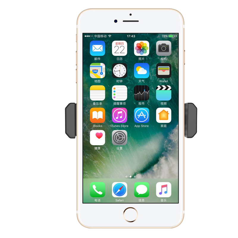 Un teléfono inteligente blanco en un soporte con iconos de aplicaciones en la pantalla.
