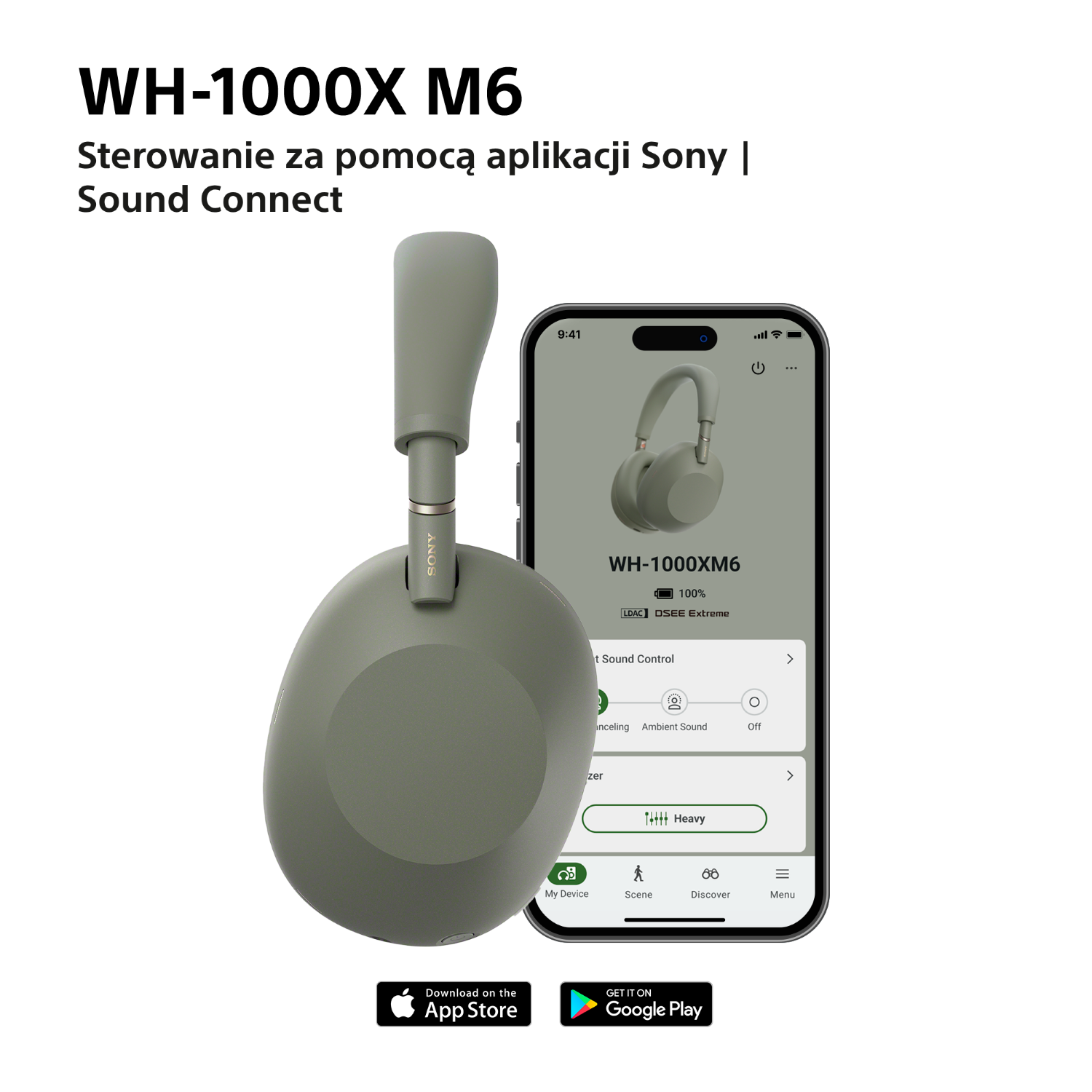 Słuchawki bezprzewodowe SONY WH-1000XM6 ANC Oliwkowy