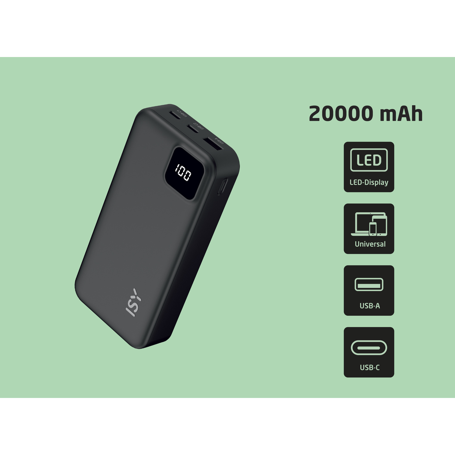Powerbank ISY IPP-20001 20000mah, Nero