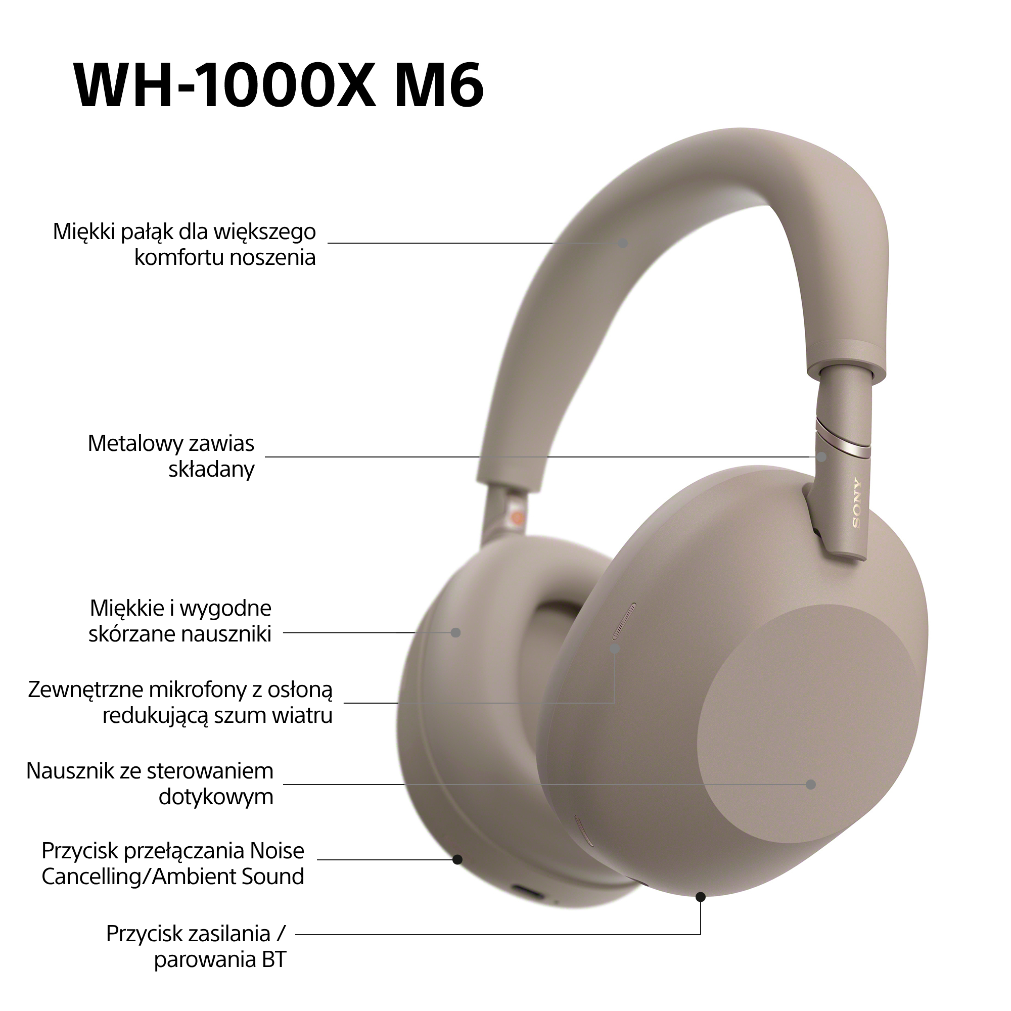 Słuchawki bezprzewodowe SONY WH-1000XM6 ANC Piaskowy