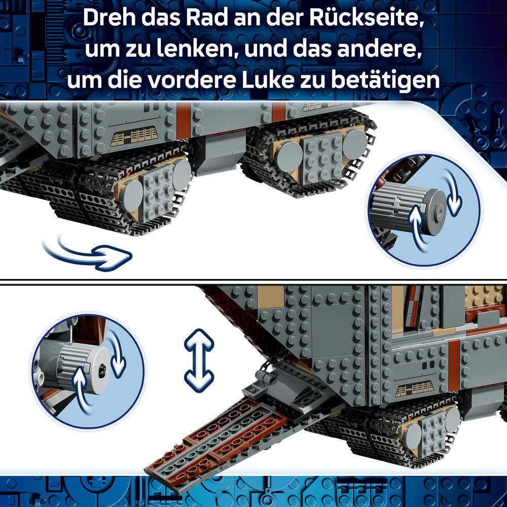 Lego-Anleitung zeigt Räder zum Steuern und Öffnen der Luke.
