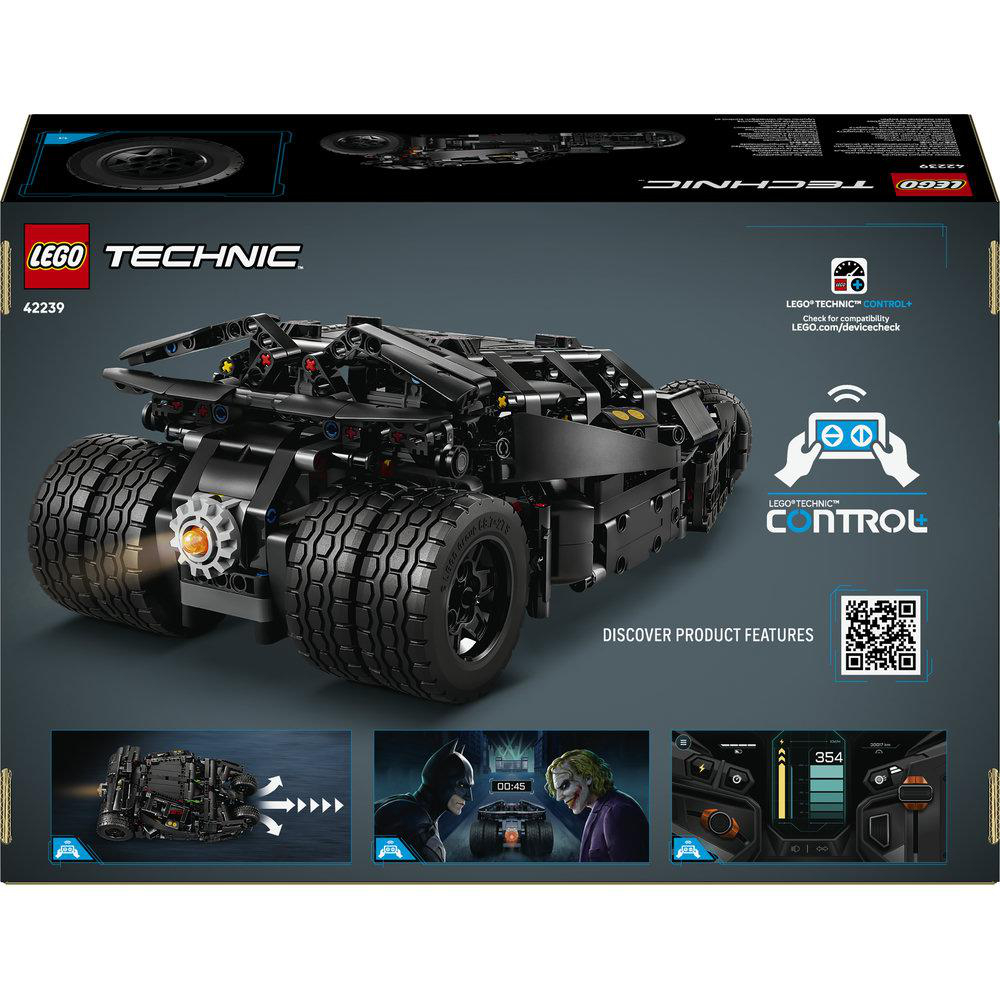 Rückseite einer LEGO Technic Batmobile Box mit Set-Bildern und App-Funktionen.