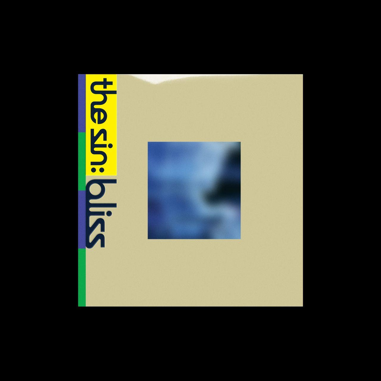 Albumcover mit beigem Hintergrund, vertikalem gelben Streifen mit der Aufschrift „the sin: bliss“ und blauem Bild in der Mitte.