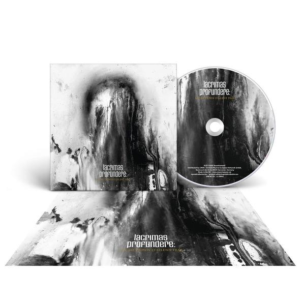CD-Verpackung und CD mit schwarz-weißem, abstrakten Kunstwerk und der Aufschrift Lacrimas Profundere.