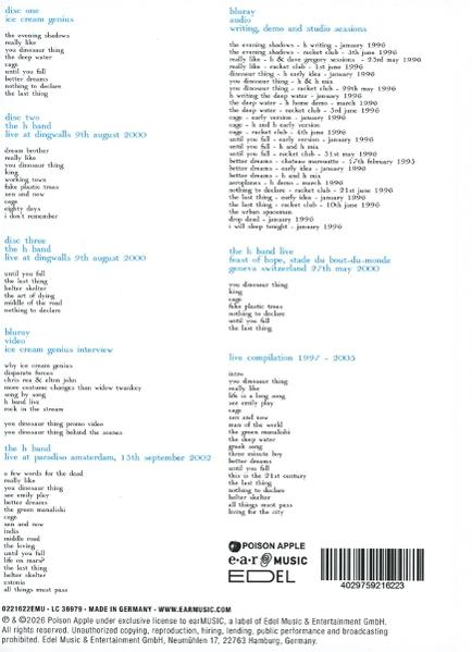 Rückseite einer CD-Hülle mit Songlisten für vier Discs und Barcode.