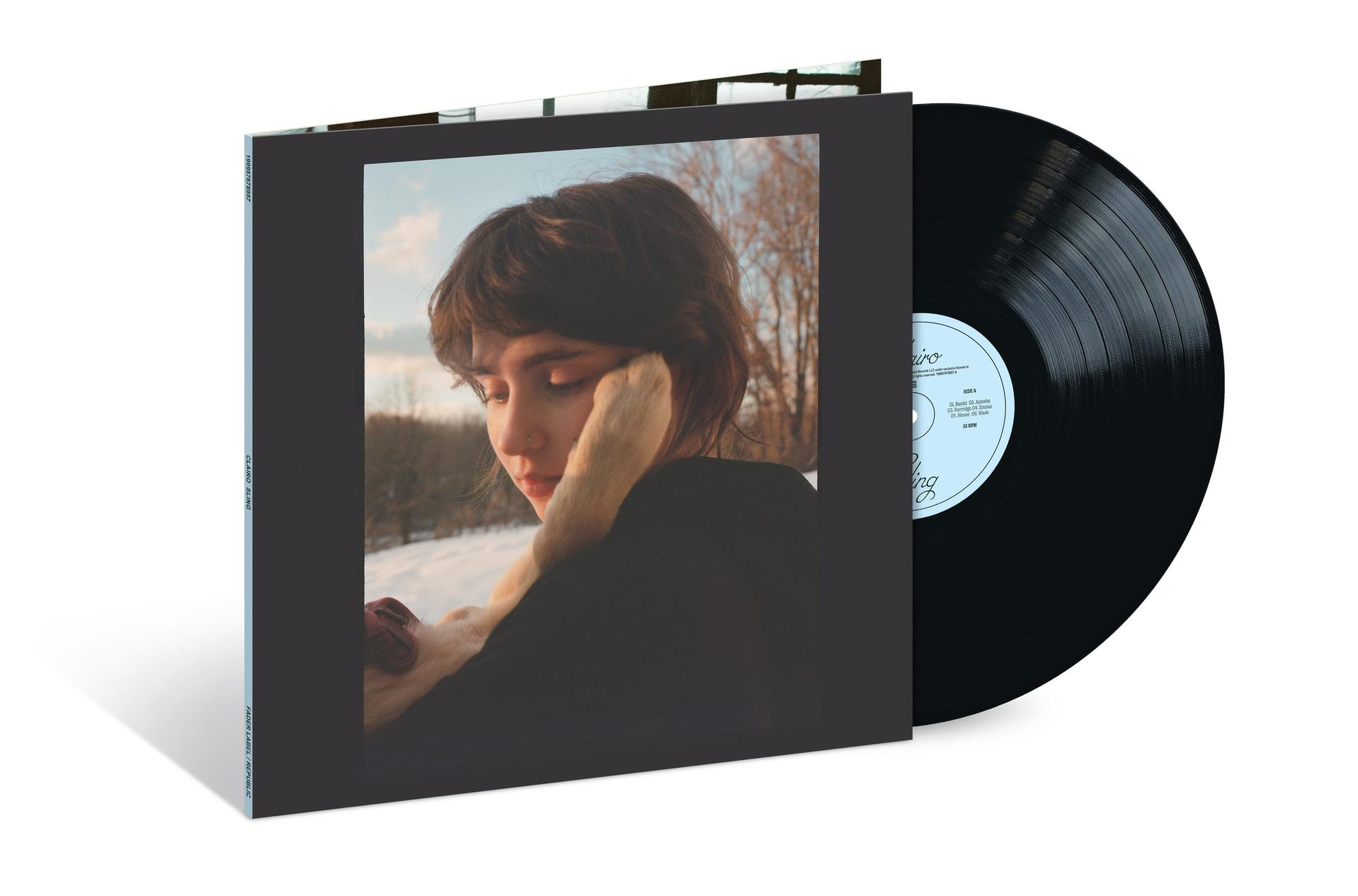 Schallplattenhülle mit einer jungen Frau im Schnee, daneben eine schwarze Vinylplatte.