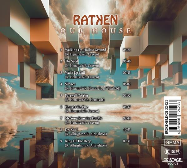Albumcover zeigt surrealen Himmel mit schwebenden bunten Blöcken, Songtiteln und Barcode.