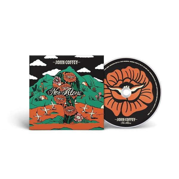 CD-Hülle und CD mit psychedelischem Blumenkunstwerk, grün, orange und schwarz.