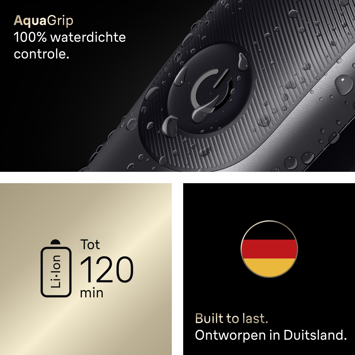 Waterdicht scheerapparaat, 120 minuten accu en Duits design.