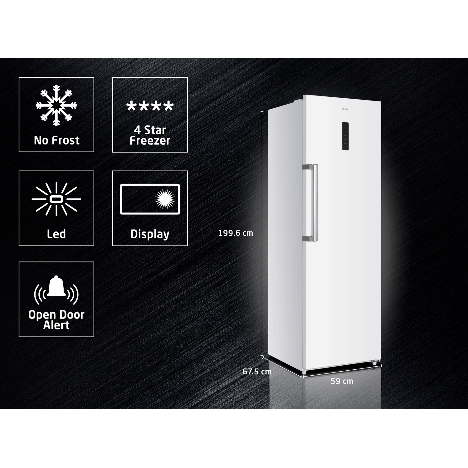 KOENIC KFZ 631 C NF W Congelatore verticale, dimensioni: L 58,5 cm, A 184 cm, P 64 cm, Rumorosità 39 dB(A), 1 cassetti, Classe C