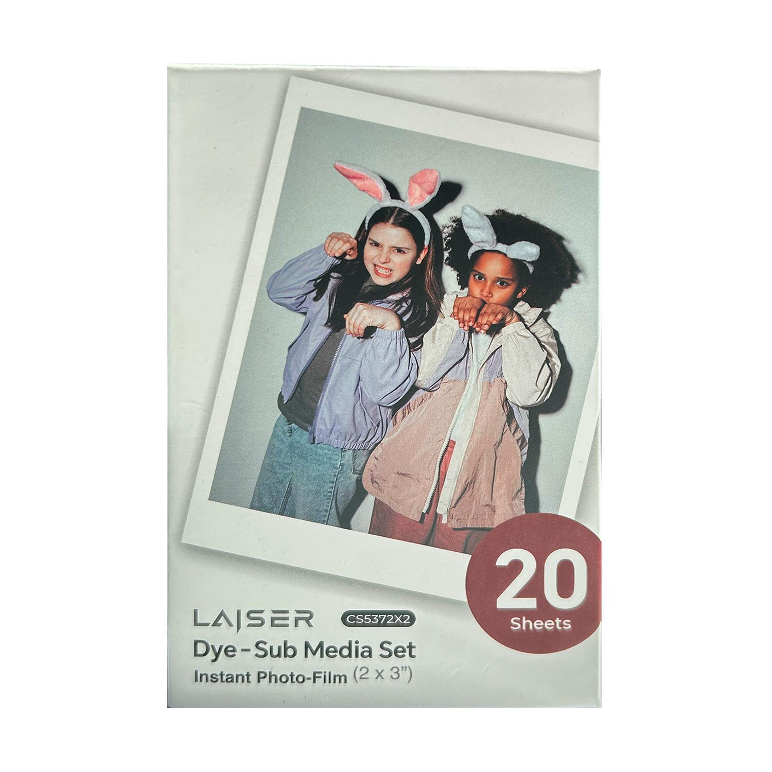 Tavşan kulaklı iki kızın yer aldığı Lazer Dye-Sub Media Set anlık fotoğraf filmi ürün ambalajı.