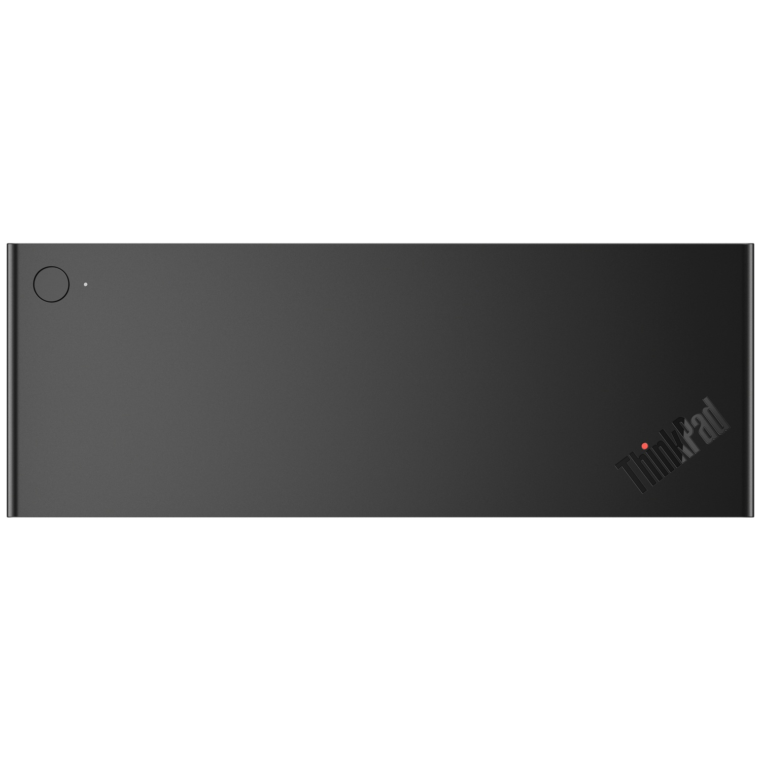 Une station d'accueil ThinkPad noire rectangulaire avec un bouton d'alimentation et le logo ThinkPad.