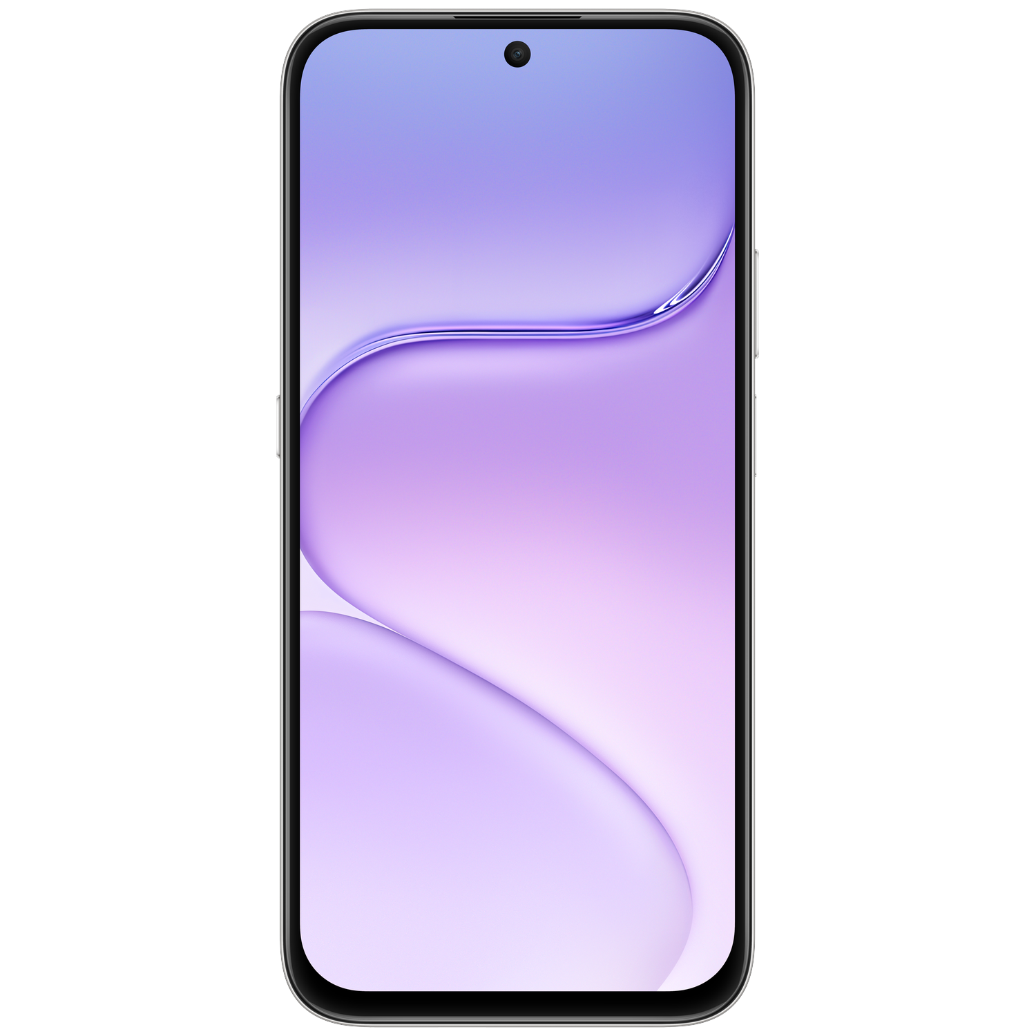 Een smartphone met een lichtpaarse, golvende abstracte achtergrond.