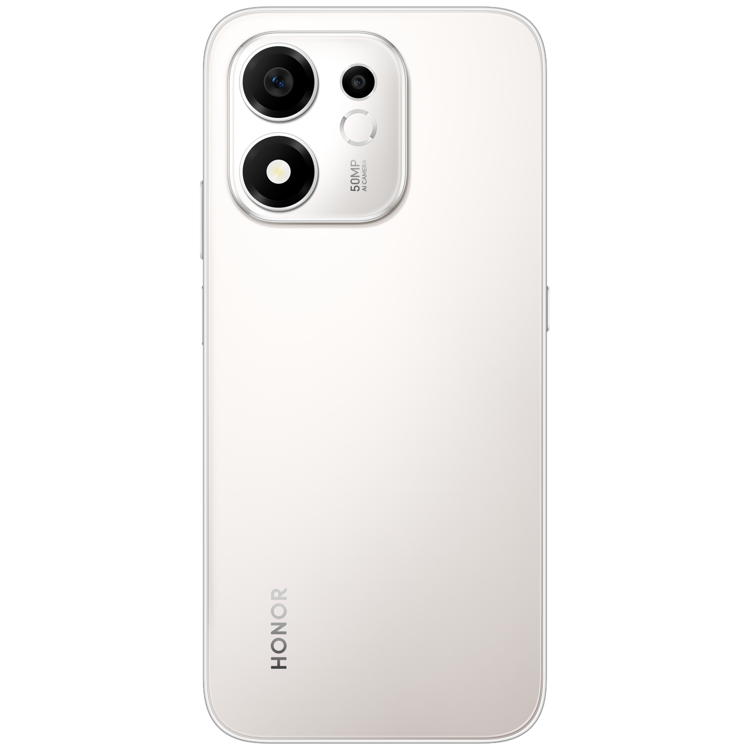 Achterkant van een witte Honor-smartphone met een dubbele camera.