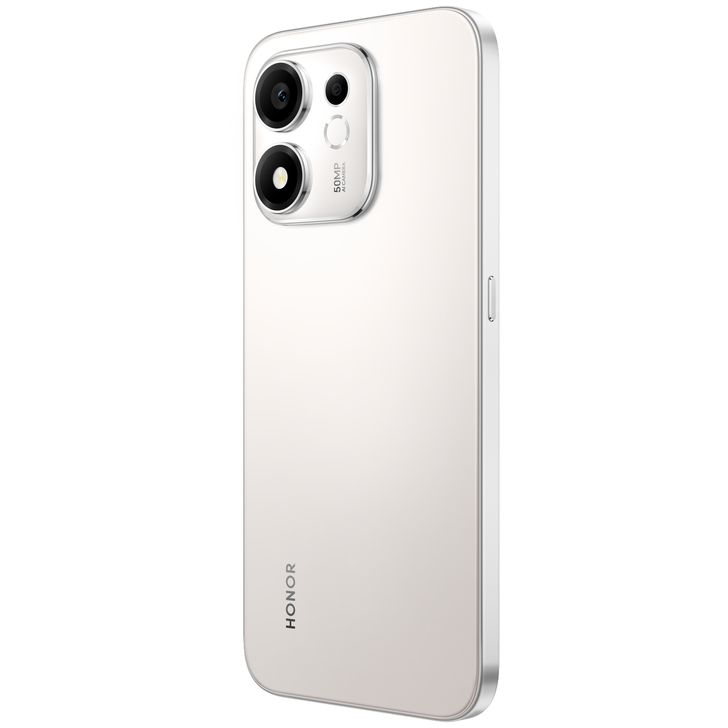 Achterkant van een witte Honor-smartphone met dubbele verticale camera en logo.