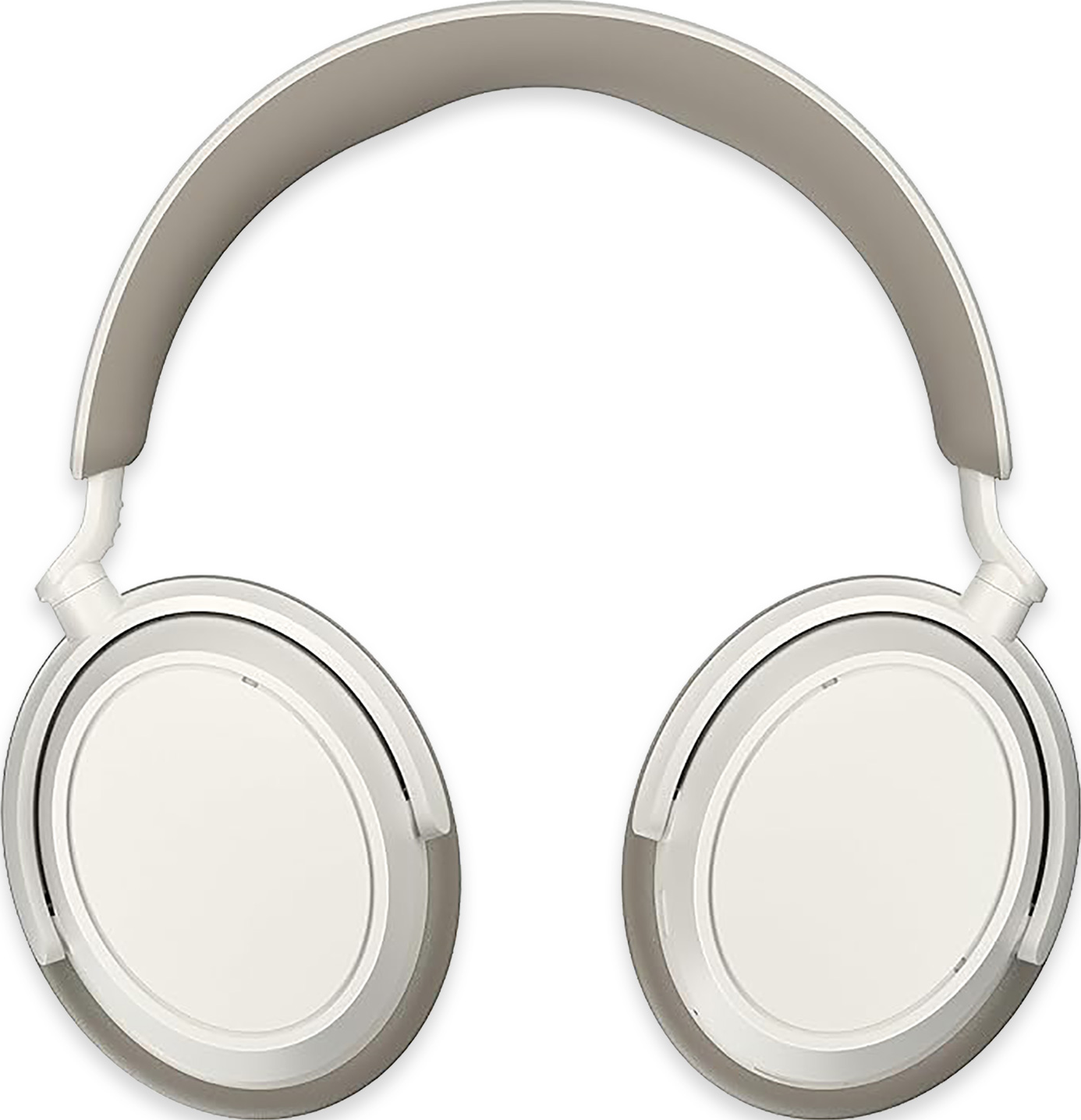 Beige und weiße Over-Ear-Kopfhörer auf weißem Hintergrund.