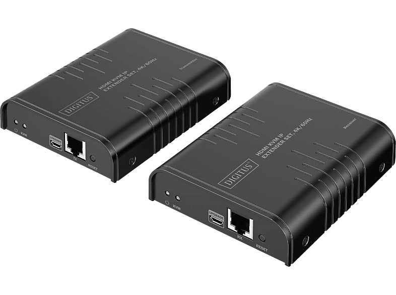 DIGITUS HDMI IP KVM Extender Set, 4K/60Hz 120/200 m, One-to-Many, Cat, Schwarz; HDMI IP KVM Extender Set----HDMI IP KVM Extender Set