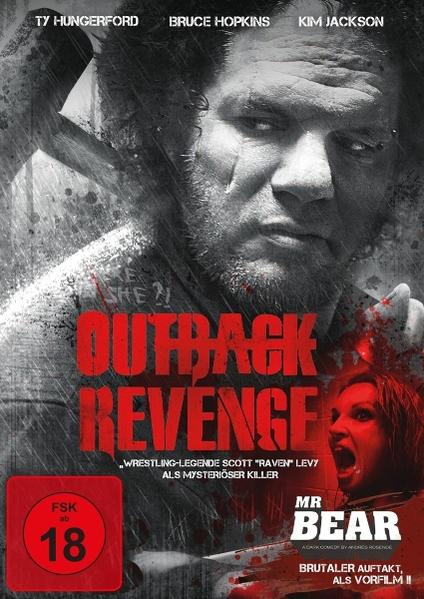 Grusliges Filmplakat mit einem bärtigen Mann, der eine Axt hält, und einer schreienden Frau unten rechts.