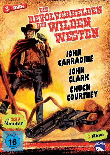 Western-DVD-Cover mit bewaffnetem Cowboy, rotem Umhang und dem Titel 'Die Revolverhelden des wilden Westens'.
