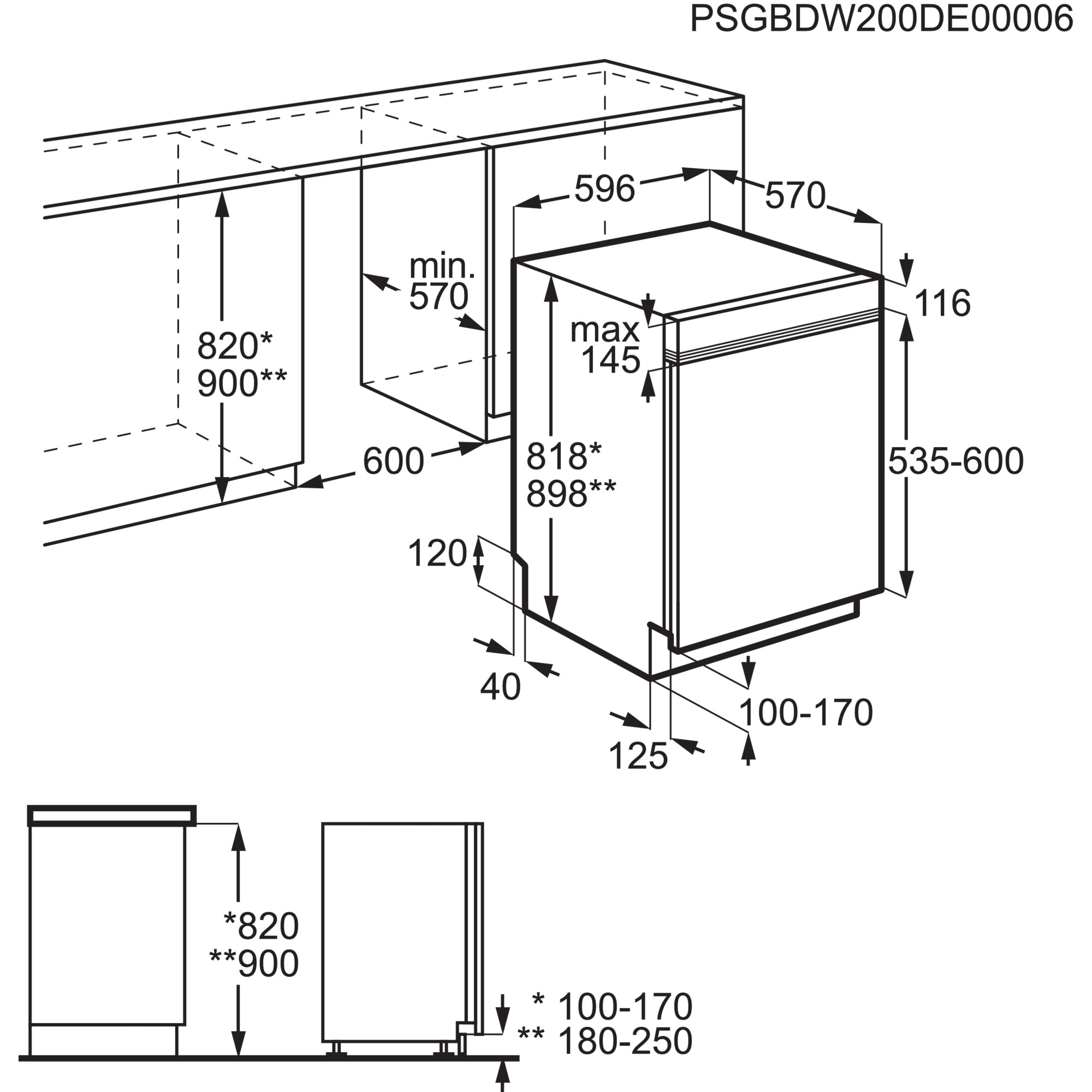 AEG GT620B2SCM 6000 Geschirrspüler (integrierbar, Besteckkorb, 596 mm breit, 44 dB(A), B, Antifinger Edelstahl-Beschichtung)