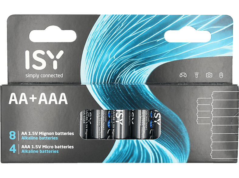 ISY IBA-4584 AA 1.5-V-Mignon-Batterien, AAA 1.5-V-Mikrobatterien AA & AAA-Batterien, 1.5 Volt 12 Stück