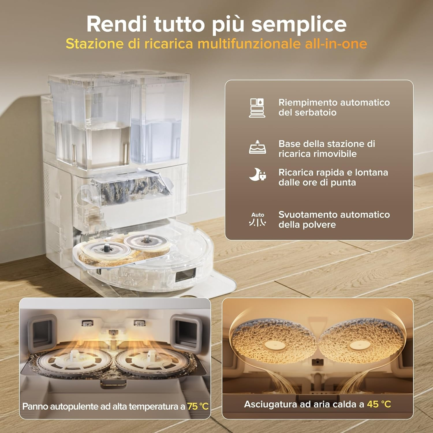 ROBOT ASPIRAPOLVERE ROBOROCK QREVO S PROX W        , Potenza 60 W, Lavapavimenti, Autonomia fino a 180 min, Sensore di superficie, Spazzola laterale, Base di carica, Bianco